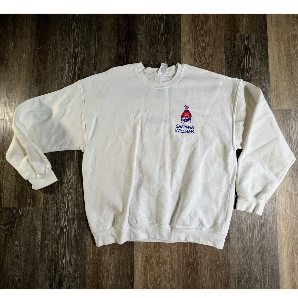 Gildan Sweatshirt Mens XL White Sherwin Williams Logo Graphic Crewneck Pullover
